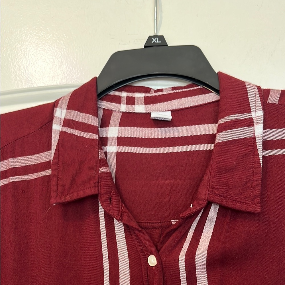 Old Navy Burgundy Plaid Shirt Dress - Picture 3 of 8